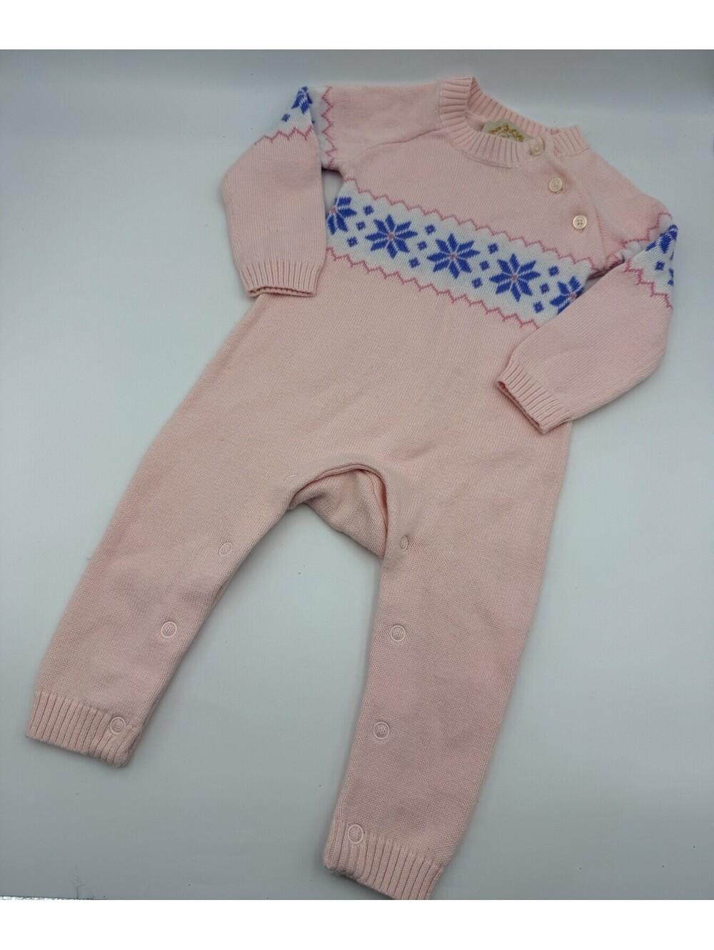 The Beaufort Bonnet Company Pink Cotton Knit Romper Winter Snowflake 3-6M Girls